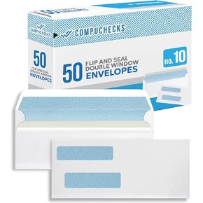 Compuchecks Double Window Envelopes #10- Flip and Seal Flap, Security Business Mailing Envelopes - Tamper Evident, Security Tint - 500 Count – For Invoices and Legal Documents