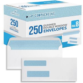 Compuchecks Double Window Envelopes #8 - Gummed, Security Business Mailing Check Envelopes - Tamper Evident, Security Tint - 500 Count – Guaranteed to fit QuickBooks Checks