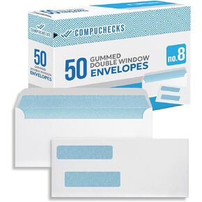 Compuchecks Double Window Envelopes #8 - Gummed, Security Business Mailing Check Envelopes - Tamper Evident, Security Tint - 500 Count – Guaranteed to fit QuickBooks Checks