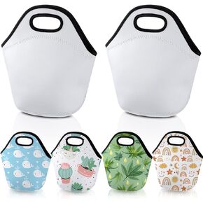 Sumind 6 Pcs Sublimation Blank Neoprene Lunch Bags DIY Reusable Lunch Box Kid Thermal Insulated Pouch Foldable Food Carry Case Handbags Tote with Zipper for Women Adults Work School Outdoor (Large)