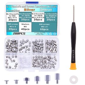 200Pcs M.2 SSD Mounting Screws Silver Laptop Screws m.2 Standoff and Screw M2 Motherboard Standoffs Notebook Computer Screw Set with Screwdriver for Asus Gigabyte MSI Motherboards