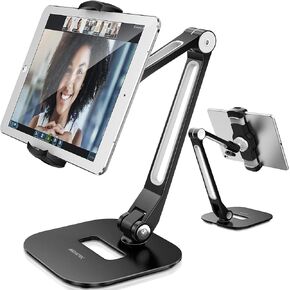AboveTEK Tablet Stand, Multi-Angle Adjustable iPad Stand Holder, 360° Swivel iPad Stand Aluminum Desk Mount Fits 4"-11"(Diagonal) iPad/Mini/Air/Pro for Business Kiosk Office – Black