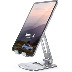 Lamicall Tablet Stand, Foldable Holder - Adjustable Tablet Dock, for 4.7" - 13" Tablet, Such as iPad Pro 11/10.5/12.9, Mini, Air, Galaxy Tabs, Kindle, Black
