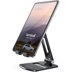 Lamicall Tablet Stand, Foldable Holder - Adjustable Tablet Dock, for 4.7" - 13" Tablet, Such as iPad Pro 11/10.5/12.9, Mini, Air, Galaxy Tabs, Kindle, Black