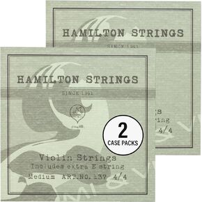 MI&VI Hamilton Violin Strings (2 Case Packs) — 1/2 & 2/4 Scale Full Set (G-D-A-E) with Extra E-String | Germany Steel | Ball-End | Medium Gauge Tension - By MIVI Music