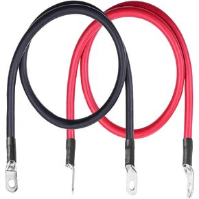 كابل بطارية 5 AWG مقاس 20 بوصة، سلك كهربائي من النحاس النقي بخمسة قياسات مع أطراف حلقية 3/8 بوصة للسيارات والمركبات الشمسية ATV وجزازة العشب والدراجات النارية والقوارب البحرية، مجموعة من قطعتين أحمر + أسود