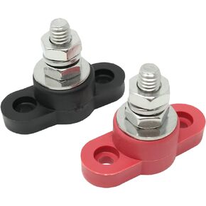 Battery Cable Junction Block with Stainless Steel Post - Red and Black Pair for Power and Ground - Made in The USA (5/16")