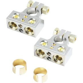 2 Packs Battery Terminal Connectors,Positive and Negative Battery Terminal Clamp,Heavy Duty Car Battery Terminal with Shims Protector Cover,0/2/4/6/8 AWG Battery Terminals (Silver)