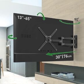 Barkan 30'' Long TV Wall Mount, 13-65 inch Full Motion Articulating - 4 Movement Flat/Curved Screen Bracket, Holds up to 80lbs, Extremely Extendable, Fits LED OLED LCD