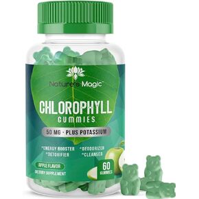 مزيل العرق الداخلي من Nature's Magic Chlorophyll Gummies، يدعم التخلص من سموم البشرة والجسم الصحي، 50 مجم بنكهة التفاح بالإضافة إلى البوتاسيوم، عضوي ونباتي... in Kuwait