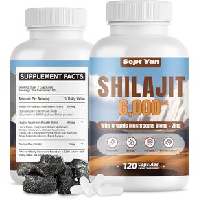 Shilajit Himalayan Capsules - Pure Himalayan Organic Supplement with Mushrooms Blend, Zinc - 2 Month Supply for Strength, Stamina, Brain & Immune Health - Shilajit for Women & Men 120 Count Vegan in Saudi Arabia