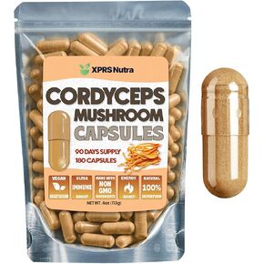XPRS Nutra Cordyceps Mushroom Powder Capsules - 180 Count (90 Day Supply) - Premium Cordyceps Mushroom Capsules Made from Real Mushrooms (Cordyceps Sinensis) for Stamina and Performance