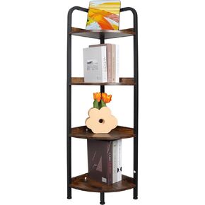 Corner Shelf Stand, 5-Tier Corner Bookshelf, Corner Plant Stand with Metal Frame Multi-Purpose Display and Storage Unit for Living Room, Home Office, Rustic Brown (5 Tier)
