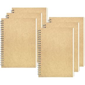 DSTELIN Blank Spiral Notebook, 6-Pack, Soft Cover, Sketch Book, 100 Pages / 50 Sheets, 7.5 inch x 5.1 inch, 100GSM, (Brown)