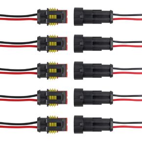 5 Kits 2 Pin Male Female Electrical Connectors Waterproof Plug Socket Kit Waterproof Wire Terminal Connector with 8cm Wire 2.6mm Series Terminal Connector for Auto Marine Truck(10A)