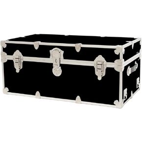 Rhino Trunk & Case Large Leather Embossed Vinyl Trunk, Summer Camp, College, Storage 32"x18"x14" (Black)