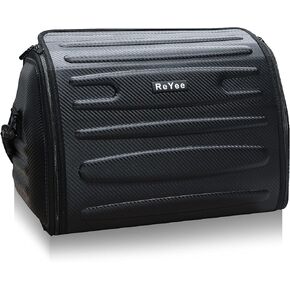 Leather Trunk Organizer with lid, Motorcycle Tail Bag Collapsible Trunk Storage Organizer, Extra-Large Capacity Car Storage Bag Cargo Organizer, Portable Waterproof, Adjustable Shoulder Strap