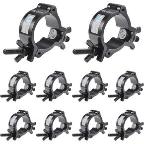 Truss Clamp Black Stage Light Clamp, 10PCS GZhuoNan Professional 1.89-2.04 Inch (48-52mm）Aluminium Light Clamps with TUV Certified, Heavy Duty 220lb Lighting Clamps, Fit for 2 Inch OD Tube/Pipe
