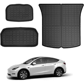 KIKIMO Tesla Model Y Storage Mats and Cargo Liner Set, Tesla Model Y 5-Seat Accessories 2020-2023 2024, All Weather TPE Model Y Trunk Mat, Heavy Duty Rear Cargo Trunk Liner Custom Fit for Tesla