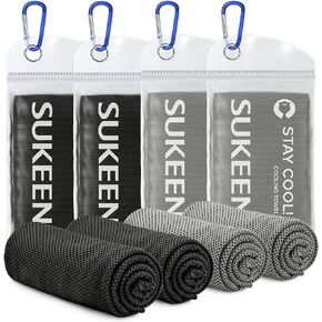 Sukeen 4 Pack Cooling Towels (40"x12") Cool Towel, Cold Towel, Microfiber Soft Breathable Chilly Ice Towel for Yoga,Sport,Running,Gym,Workout,Camping,Fitness,Workout & More Activities