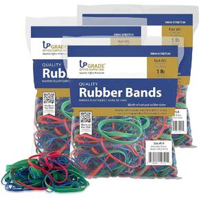 Upgrade Office Supply UPG23454PK2 Rubber Bands, Size #54 (Assorted Sizes), 1 lb. Bags (2 Pack), Red, Blue, and Green Color, Made in USA