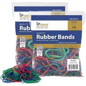 Upgrade Office Supply UPG23454PK2 Rubber Bands, Size #54 (Assorted Sizes), 1 lb. Bags (2 Pack), Red, Blue, and Green Color, Made in USA