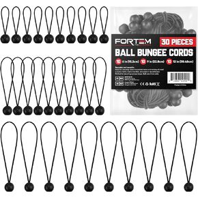 FORTEM Bungee Cord Assortment, 24pk Bungee Cords Multi Pack, Jar Includes 10", 18", 24", 32", 40" Bungees and 8" Canopy/Tarp Ball Ties, Plastic Coated Metal Hooks