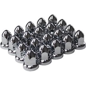ABS Chrome Plastic 33mm Push-on Bullet Flanged Lug Nut Covers for Semi Trucks (Pack of 20)