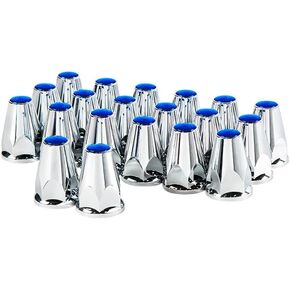 United Pacific 10073 33mm X 2-3/4" Chrome Plastic Nut Covers W/Flange - Push-On -Blue Reflector (Color Box of 20)