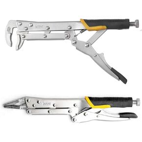 Extened Locking Pliers Vise Grip Pliers Set 12" Straight Jaws and 80 Degree Jaws Needle Nose Pliers Set, Quick Release Design,