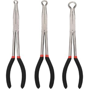 CASOMAN 3Pcs 11" Hose Gripper Plier Set, Black & Red, 5/16-Inch, 1/2-Inch, 3/4-Inch Dia, Offset Spark Plug Boot Removal Pliers Serrated Jaws for Hard to Reach Narrow Spaces