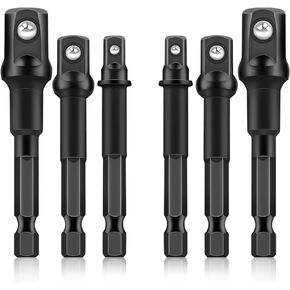 6PCS Impact Grade Socket Adapter Set, 1/4", 3/8", 1/2" Drive Drill Socket Adapter, Premium Cr-V Socket Driver Adaptor, Hex Shank Driver Socket Adapter for Cordless Drill, Screwdriver, Power Drill