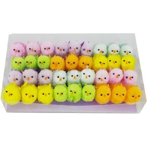 DearSun Pack of 24pcs, 1.1'' H Cute Chenille Easter Chicks Multicolor Fluffy Chicks Easter Cake Decoration Easter Bonnet Decoration (1.10inch H)