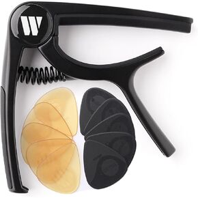 WINGO Guitar Capo for Acoustic and Electric Guitars, Ukulele, Mandolin, Banjo - Black with 10 Non-slip Picks.