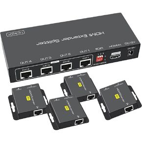 HDMI Extender Splitter 1 in 4 Out Hub 165ft Over Ethernet CAT6 CAT7 to HDMI Converter RJ45 Ethernet POC LAN Extension Transmitter Receiver Set 1080P Single Power Supply Compatible with PC PS4 in Kuwait