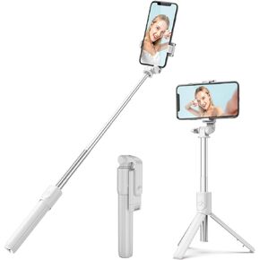 Selfie Stick, Extendable and Portable Stable Tripod Stand Holder with Detachable Wireless Remote Compatible with iPhone 14 13 12 for Selfies Video Recording Vlog, Black