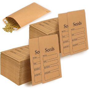 Seed Envelopes, 100 Pcs Seed Packets Organizer, Resealable Seed Saving Envelopes, Self Adhesive Sealing Seed Storage for Garden Plants Vegetable Seed Collection with Preprinted Templates