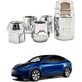 KIKIMO Tesla Wheel Locks for Tesla Model S/3/X/Y, Tesla Accessories, Set of 4 Chrome Cone Seat Wheel Locks for Tesla Model S/3/X/Y Wheels (M14 X 1.5 Thread Size)