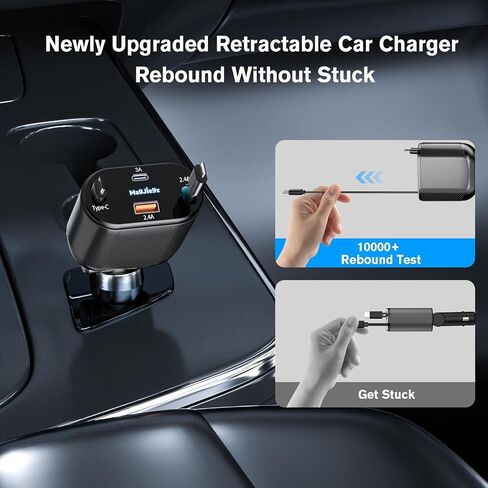 شاحن سيارة قابل للسحب 4 في 1 محول شحن سريع 62 وات كابلات من النوع C/Lightning قابلة للسحب وأجهزة USB C/USB A QC وPD لأجهزة iPhone 15/14/13/12Pro Max Plus، iPad، AirPods، Galaxy، Google in Saudi Arabia