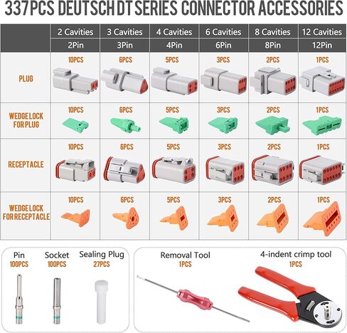مجموعة موصلات DT Deutsch - موصلات 2 3 4 6 8 12 دبوس، مقاس 16 جهات اتصال طرفية صلبة 14-20AWG، أداة تجعيد 12-20AWG DT، أداة إزالة الموصل، موصل كهربائي للسيارات مقاوم للماء in Kuwait