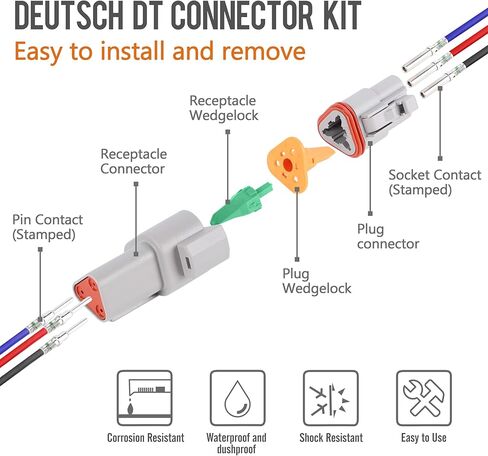 مجموعة موصلات DT Deutsch - موصلات 2 3 4 6 8 12 دبوس، مقاس 16 جهات اتصال طرفية صلبة 14-20AWG، أداة تجعيد 12-20AWG DT، أداة إزالة الموصل، موصل كهربائي للسيارات مقاوم للماء in Kuwait