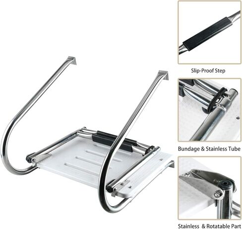 YaeMarine 2 Step Boat Inboard Swim Ladder, Under Platform Boat Ladder, Inboard Transom Ladder, Under Mount Telescopic Ladder, Polyethylene Platform Ladder with Stainless Bracket in Saudi Arabia