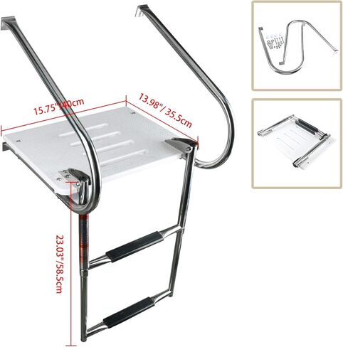 YaeMarine 2 Step Boat Inboard Swim Ladder, Under Platform Boat Ladder, Inboard Transom Ladder, Under Mount Telescopic Ladder, Polyethylene Platform Ladder with Stainless Bracket in Saudi Arabia