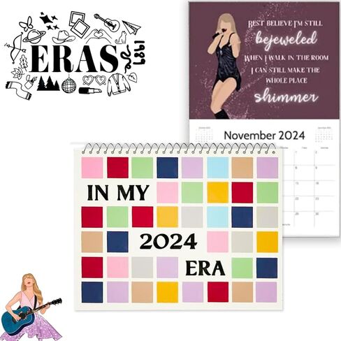 Eras T-our Calendar 2024، تقويم الحائط 2024 ملصقات الموسيقى غلاف الألبوم ملصق التقويم للفتيات والفتيان المراهقين جدار ديكور هدية الموسيقى (التقويم + 4 الإشارات المرجعية) in Kuwait