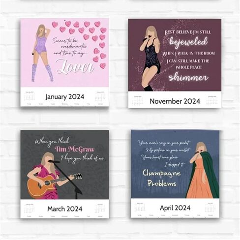 Eras T-our Calendar 2024، تقويم الحائط 2024 ملصقات الموسيقى غلاف الألبوم ملصق التقويم للفتيات والفتيان المراهقين جدار ديكور هدية الموسيقى (التقويم + 4 الإشارات المرجعية) in Kuwait
