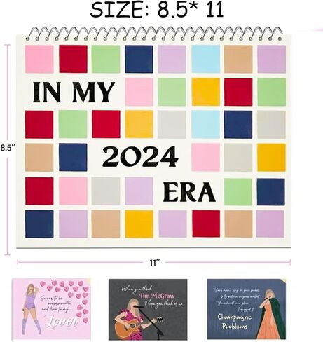 Eras T-our Calendar 2024، تقويم الحائط 2024 ملصقات الموسيقى غلاف الألبوم ملصق التقويم للفتيات والفتيان المراهقين جدار ديكور هدية الموسيقى (التقويم + 4 الإشارات المرجعية) in Kuwait