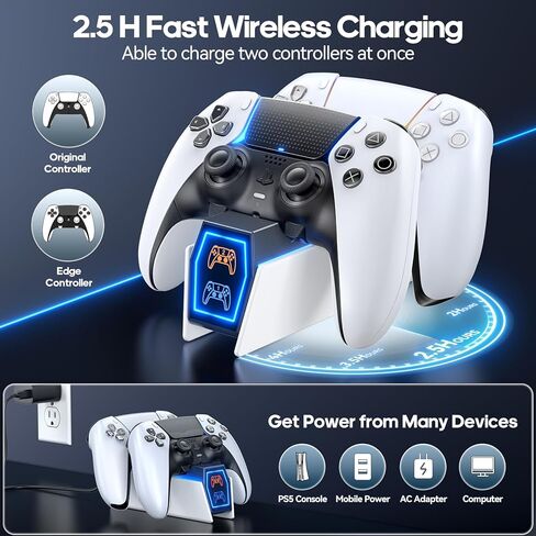 شاحن PS5 مع محول تيار متردد متوافق مع وحدة تحكم PS5، ملحقات شاحن وحدة تحكم PS5 السريعة لوحدة تحكم PS5 وPS5 Edge، محطة شحن PS5 مع مؤشر LED in Kuwait