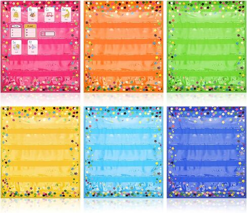Ctosree 6 Pcs Confetti Colorful Magnetic Pocket Chart Squares Mini Pocket Charts for Classroom Teacher Organizer Back to School Resources for Preschool Kids Sentence Strips Cards Supplies, 14" x 17" in Saudi Arabia
