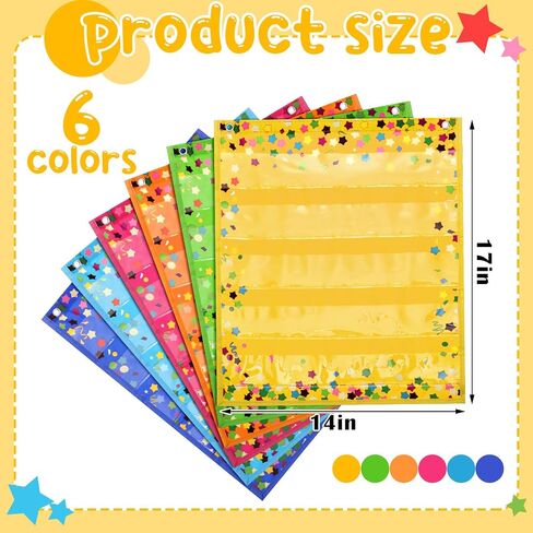 Ctosree 6 Pcs Confetti Colorful Magnetic Pocket Chart Squares Mini Pocket Charts for Classroom Teacher Organizer Back to School Resources for Preschool Kids Sentence Strips Cards Supplies, 14" x 17" in Saudi Arabia