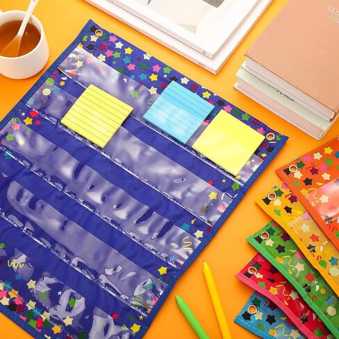 Ctosree 6 Pcs Confetti Colorful Magnetic Pocket Chart Squares Mini Pocket Charts for Classroom Teacher Organizer Back to School Resources for Preschool Kids Sentence Strips Cards Supplies, 14" x 17" in Saudi Arabia